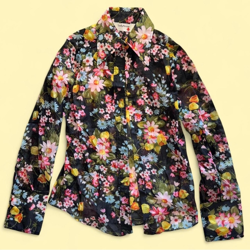 Floral Long Sleeve Mesh Blouse